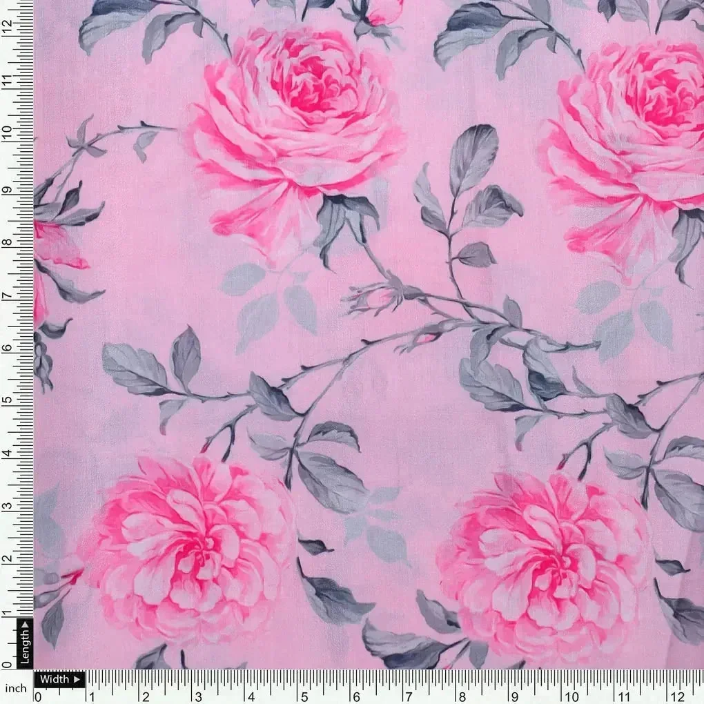 Pink Rose Allover Digital Printed Fabric - Muslin - Image 4