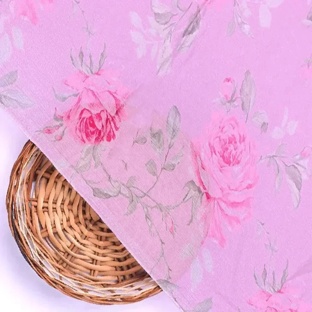 Pink Rose Allover Digital Printed Fabric - Pure Chinon - Image 2