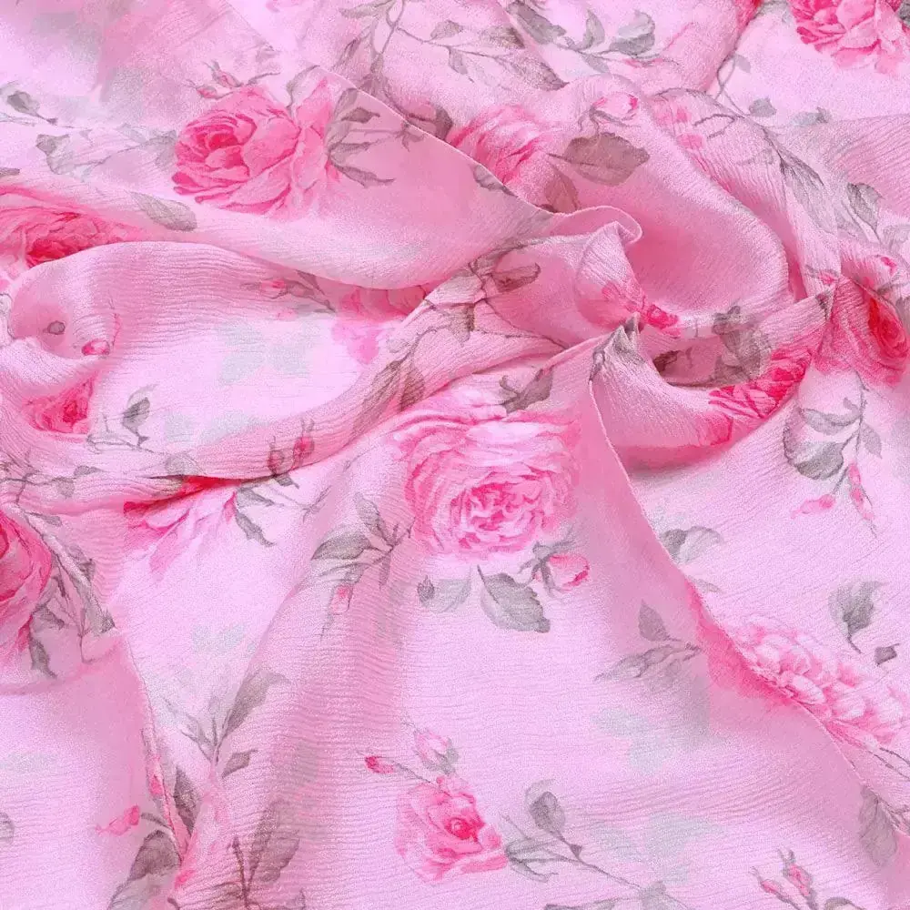 Pink Rose Allover Digital Printed Fabric - Pure Chinon - Image 3