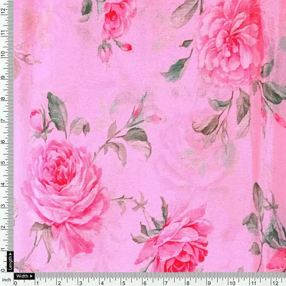 Pink Rose Allover Digital Printed Fabric - Pure Chinon - Image 4