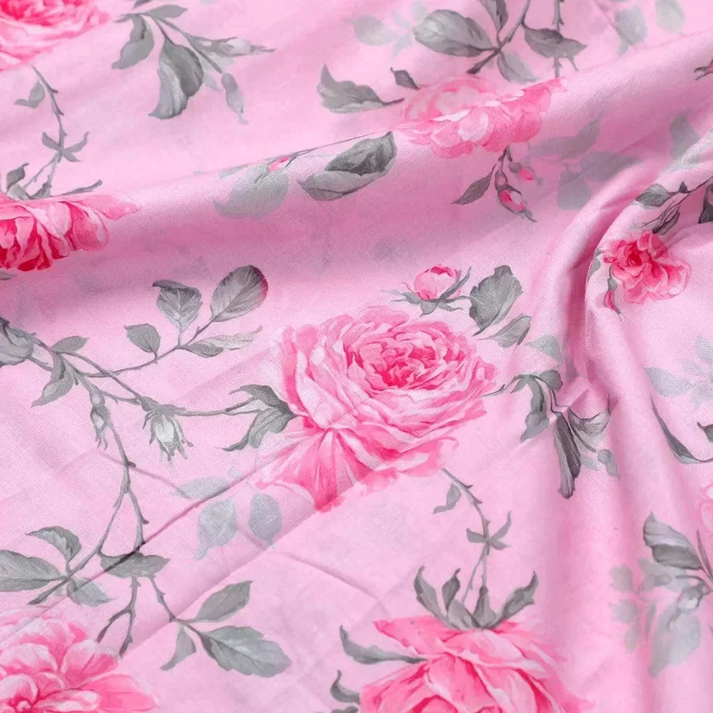 Pink Rose Allover Digital Printed Fabric - Pure Cotton - Image 3