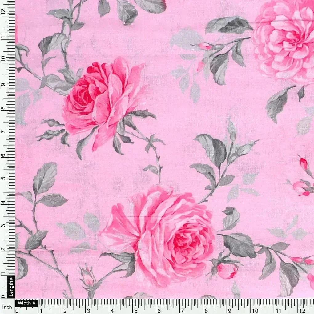 Pink Rose Allover Digital Printed Fabric - Pure Cotton - Image 4