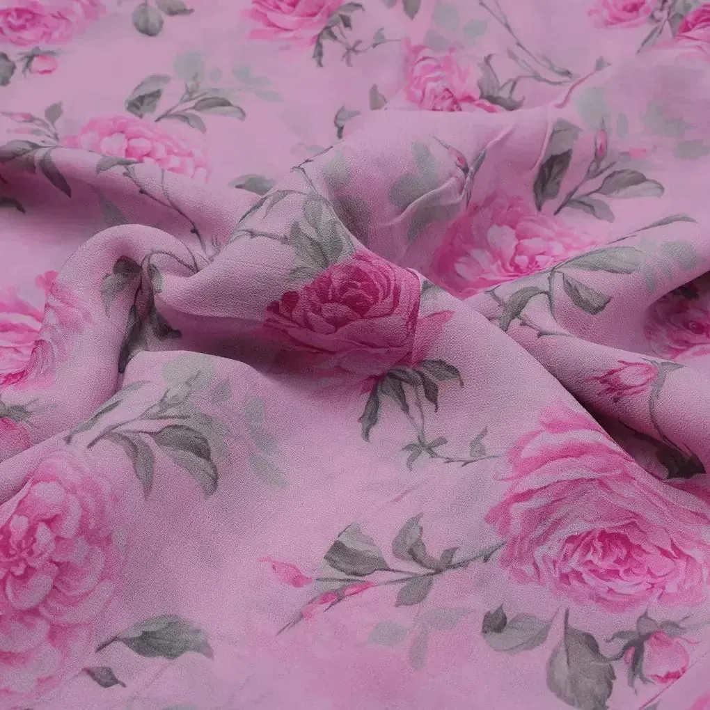 Pink Rose Allover Digital Printed Fabric - Pure Georgette - Image 3