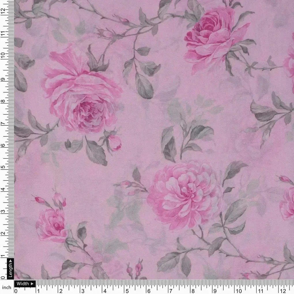 Pink Rose Allover Digital Printed Fabric - Pure Georgette - Image 4