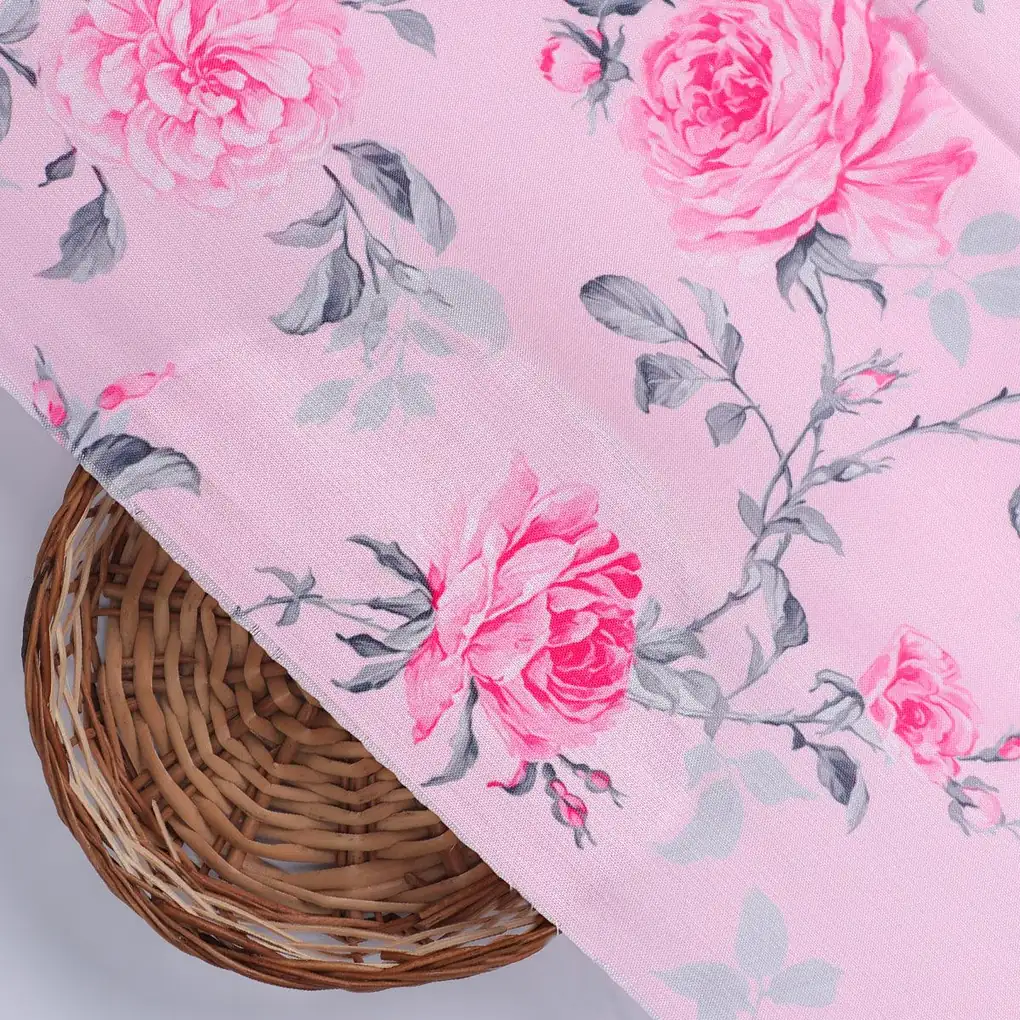 Pink Rose Allover Digital Printed Fabric - Rayon - Image 2
