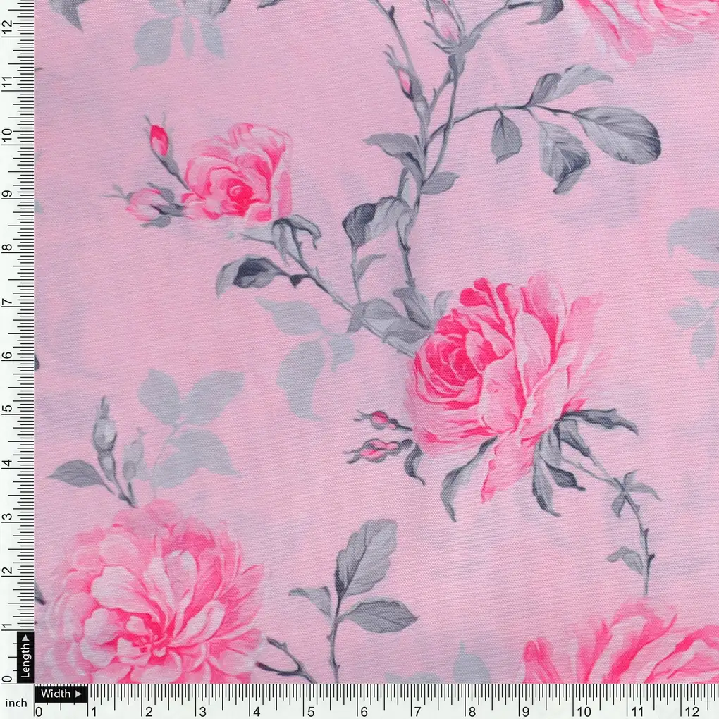 Pink Rose Allover Digital Printed Fabric - Rayon - Image 4