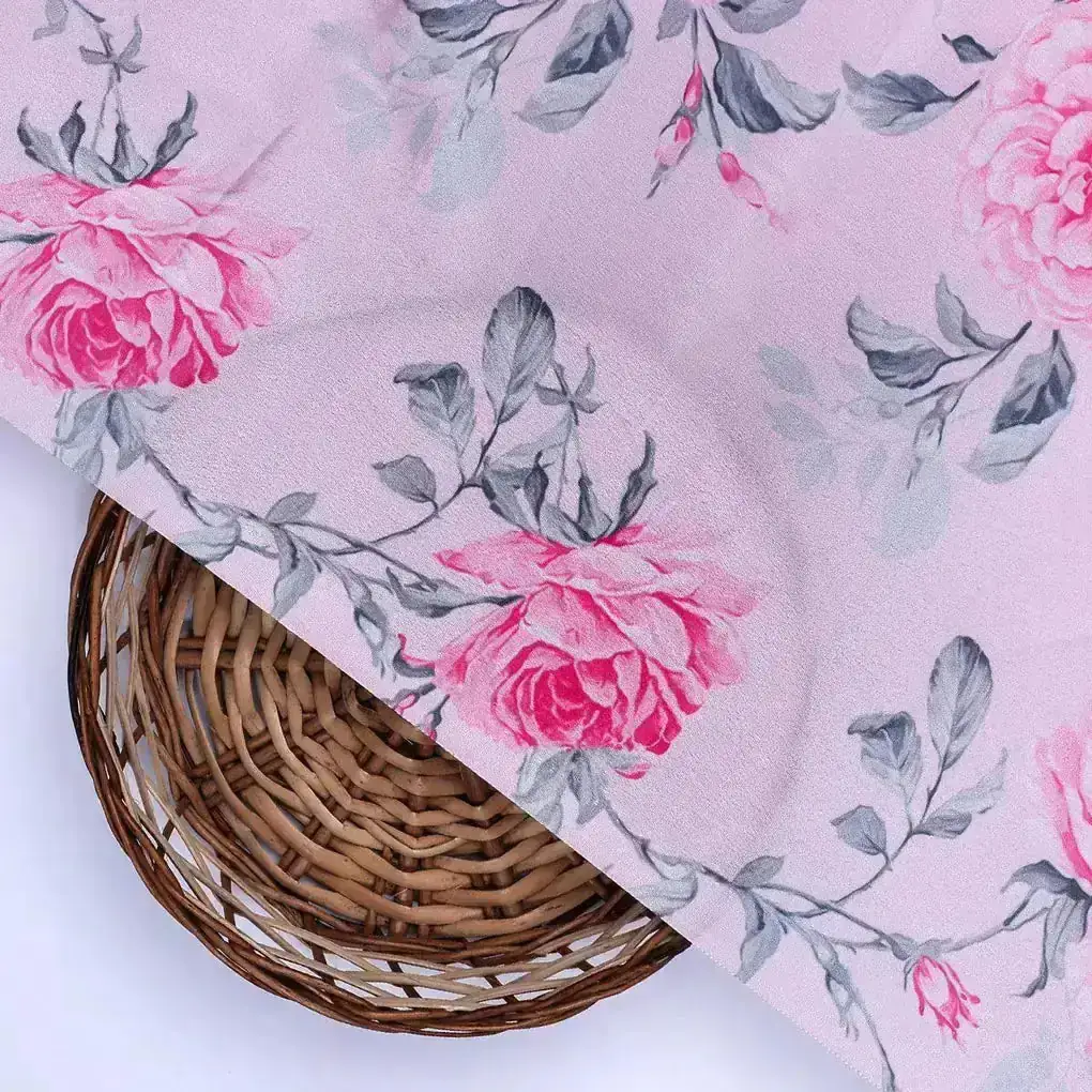 Pink Rose Allover Digital Printed Fabric - Crepe - Image 2