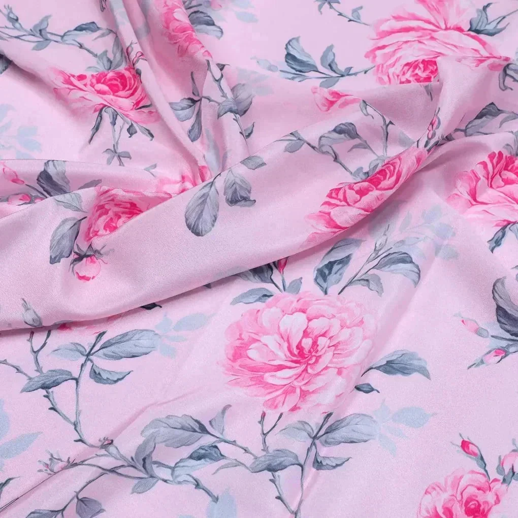 Pink Rose Allover Digital Printed Fabric - Crepe - Image 3