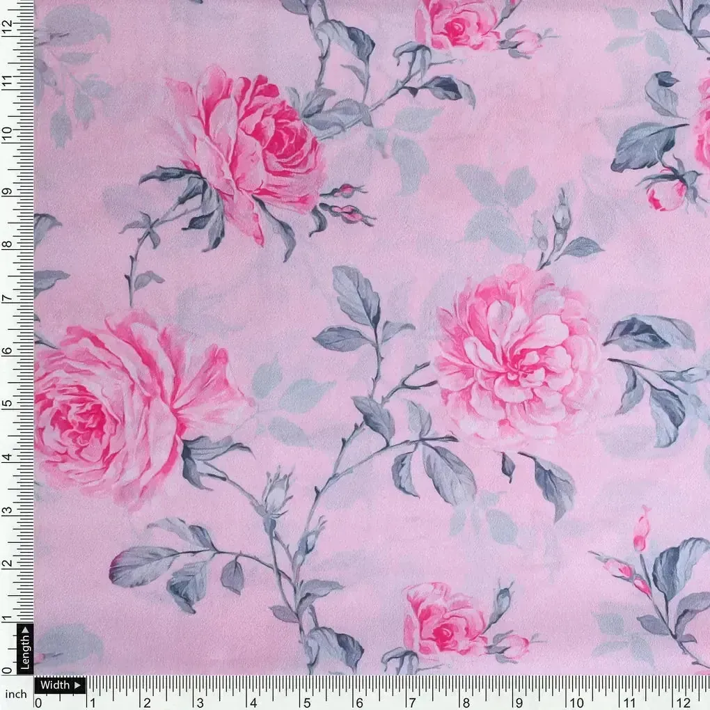 Pink Rose Allover Digital Printed Fabric - Crepe - Image 4