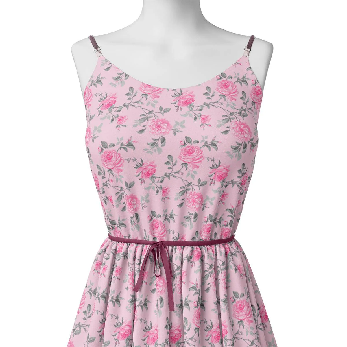 Pink Rose Allover Digital Printed Fabric - Tusser Silk - Image 2
