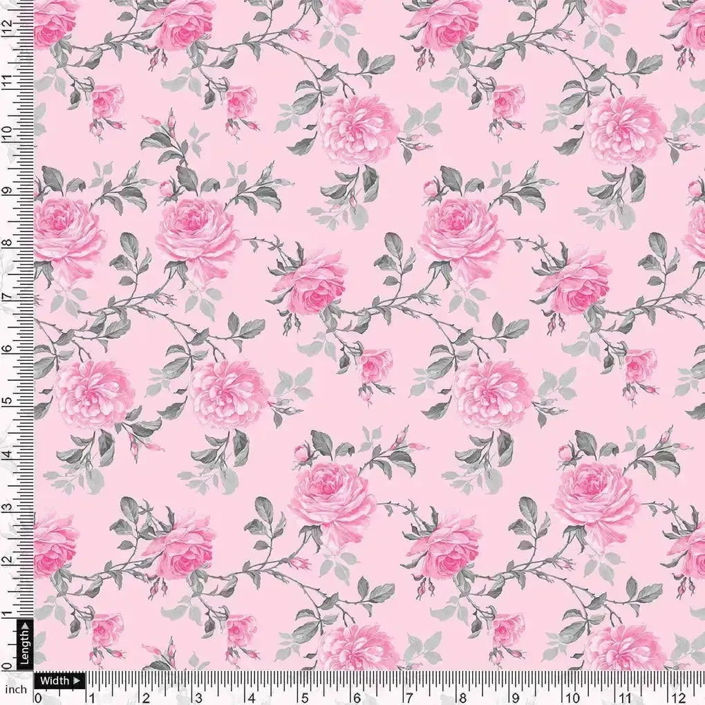 Pink Rose Allover Digital Printed Fabric - Tusser Silk - Image 4