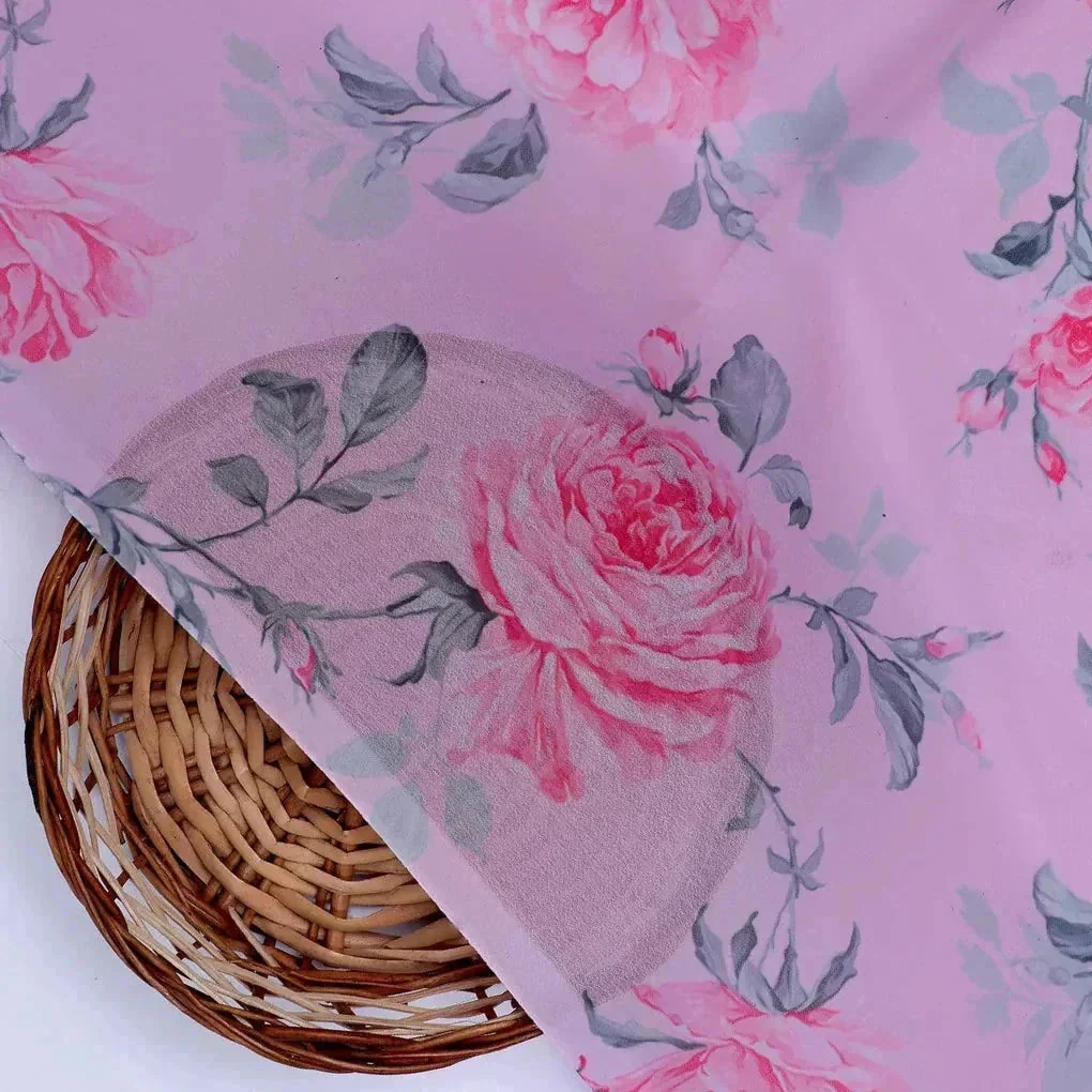 Pink Rose Allover Digital Printed Fabric - Weightless - Image 2