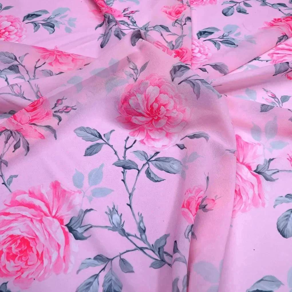 Pink Rose Allover Digital Printed Fabric - Weightless - Image 3