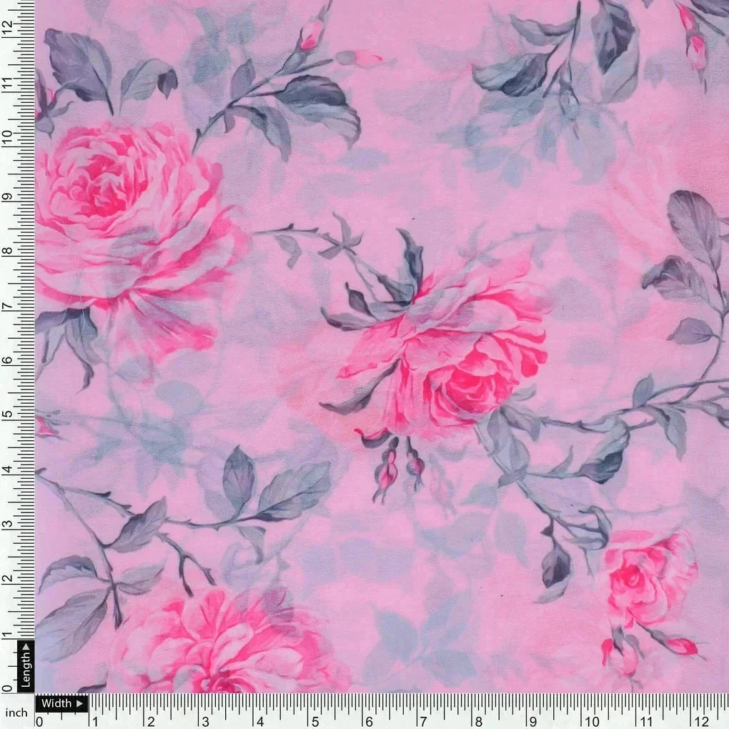 Pink Rose Allover Digital Printed Fabric - Weightless - Image 4