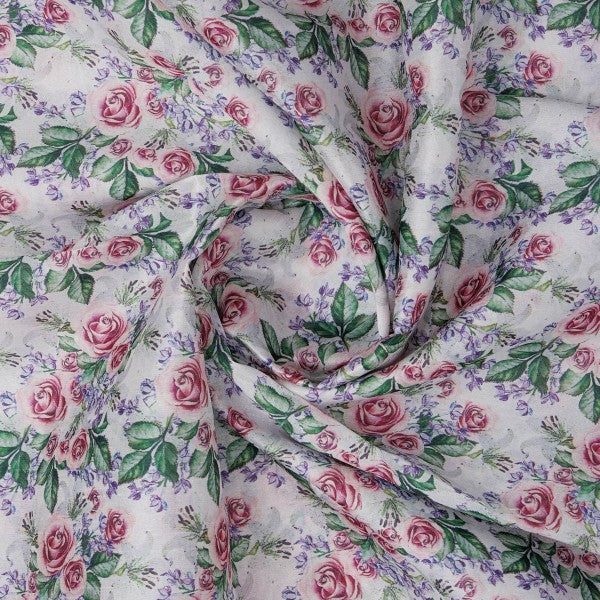 Pink Rose & Lavender Garden Tusser Silk Print Fabric - Image 3