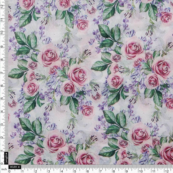 Pink Rose & Lavender Garden Tusser Silk Print Fabric - Image 4
