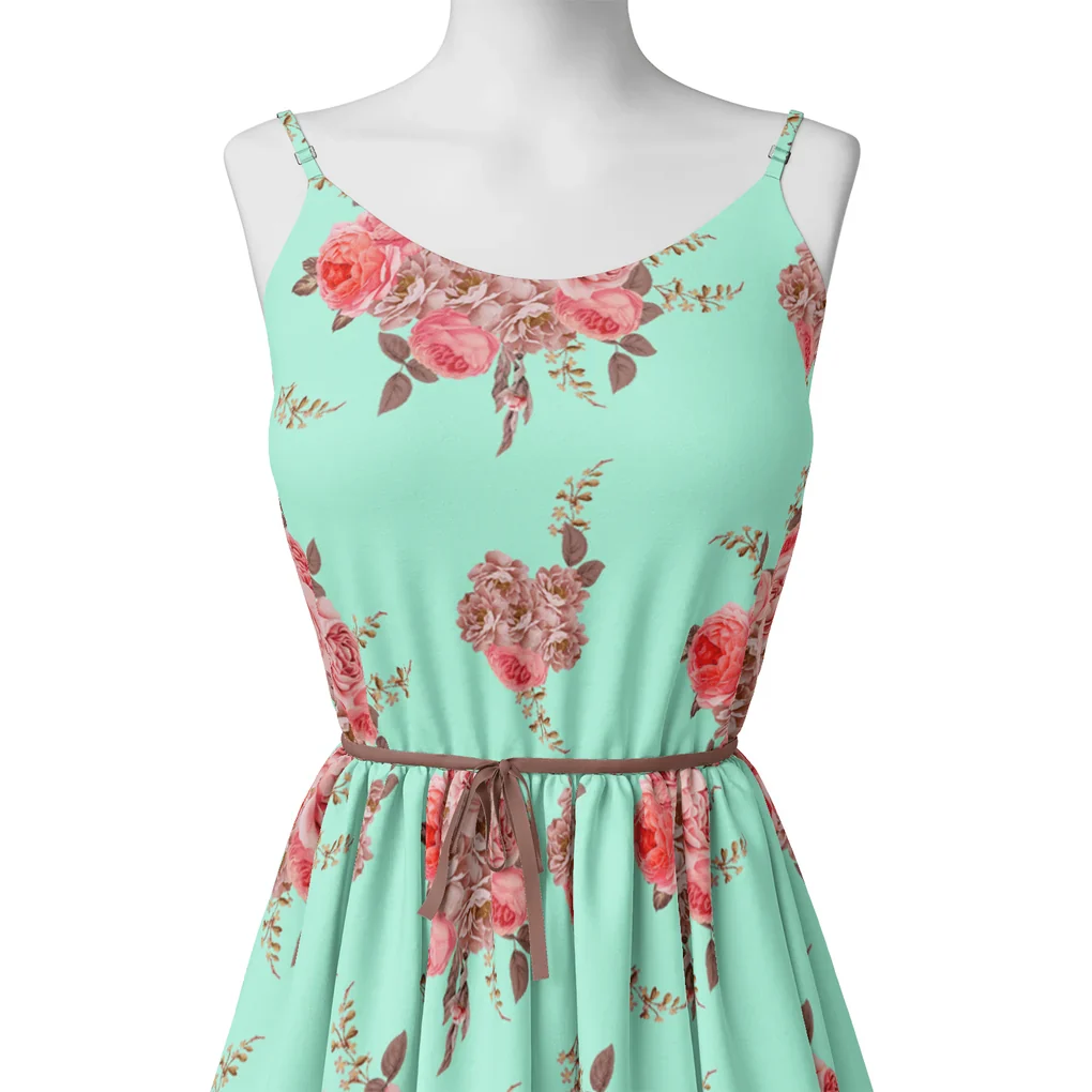 Pink Roses Brown Leaves Digital Printed Fabric - Silk Crepe - Image 2