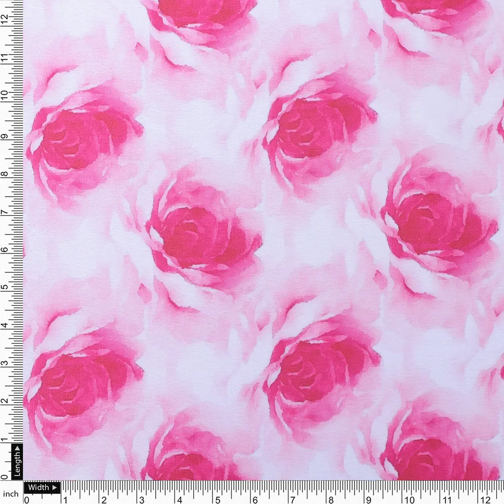 Pink Roses Printed Japan Satin Fabric - Image 4