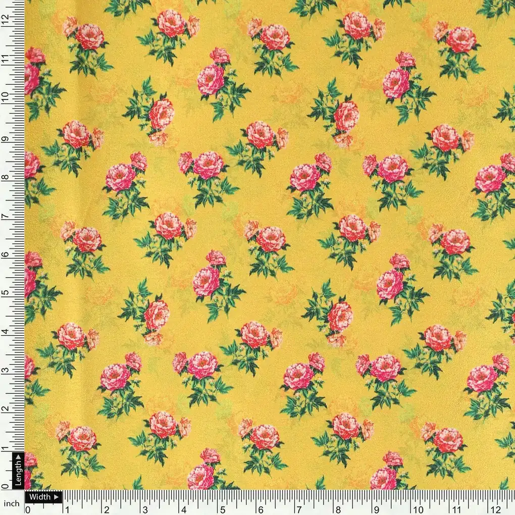 Pink Tiny Flower With Yellow Digital Printed Fabric - Japan Satin - Image 4