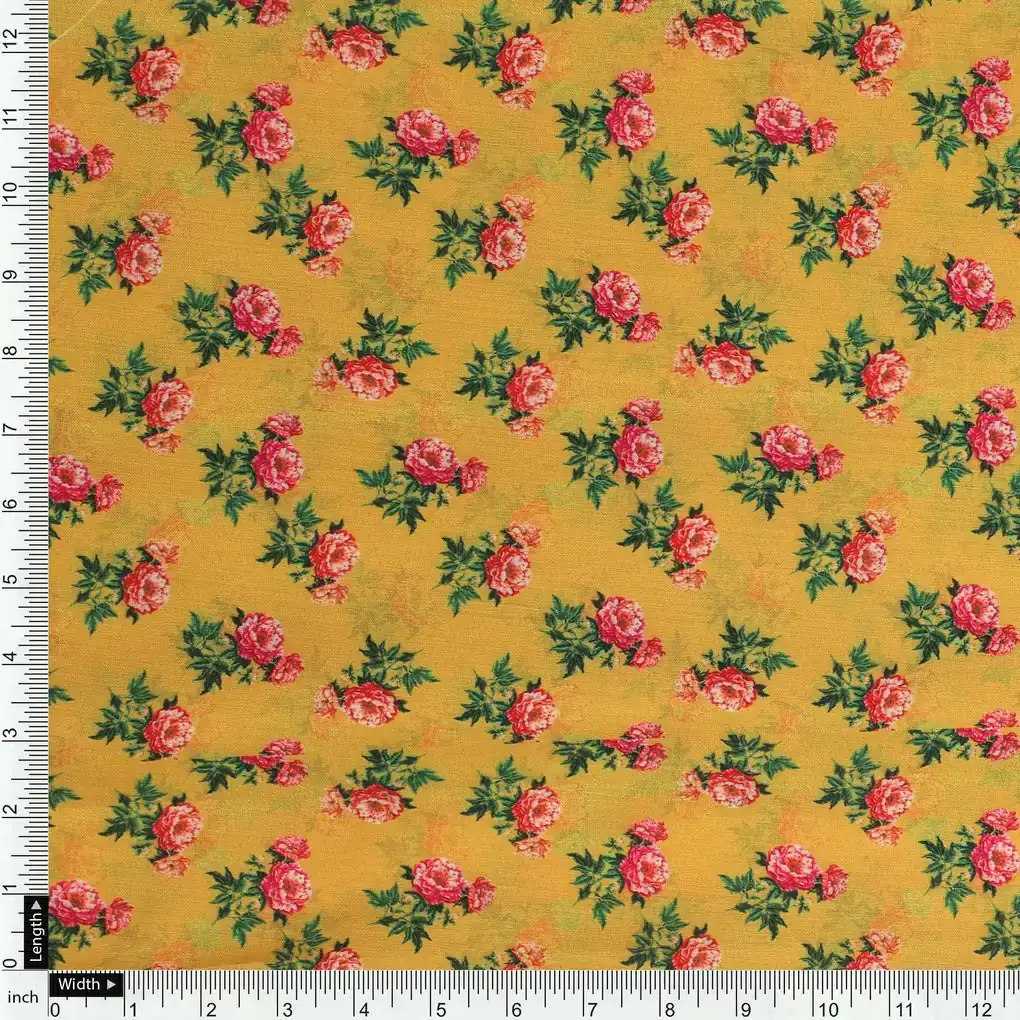 Pink Tiny Flower With Yellow Digital Printed Fabric - Kora Silk - Image 4