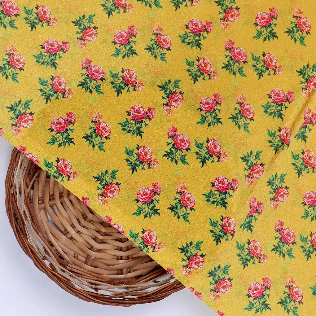Pink Tiny Flower With Yellow Digital Printed Fabric - Crepe - Image 2