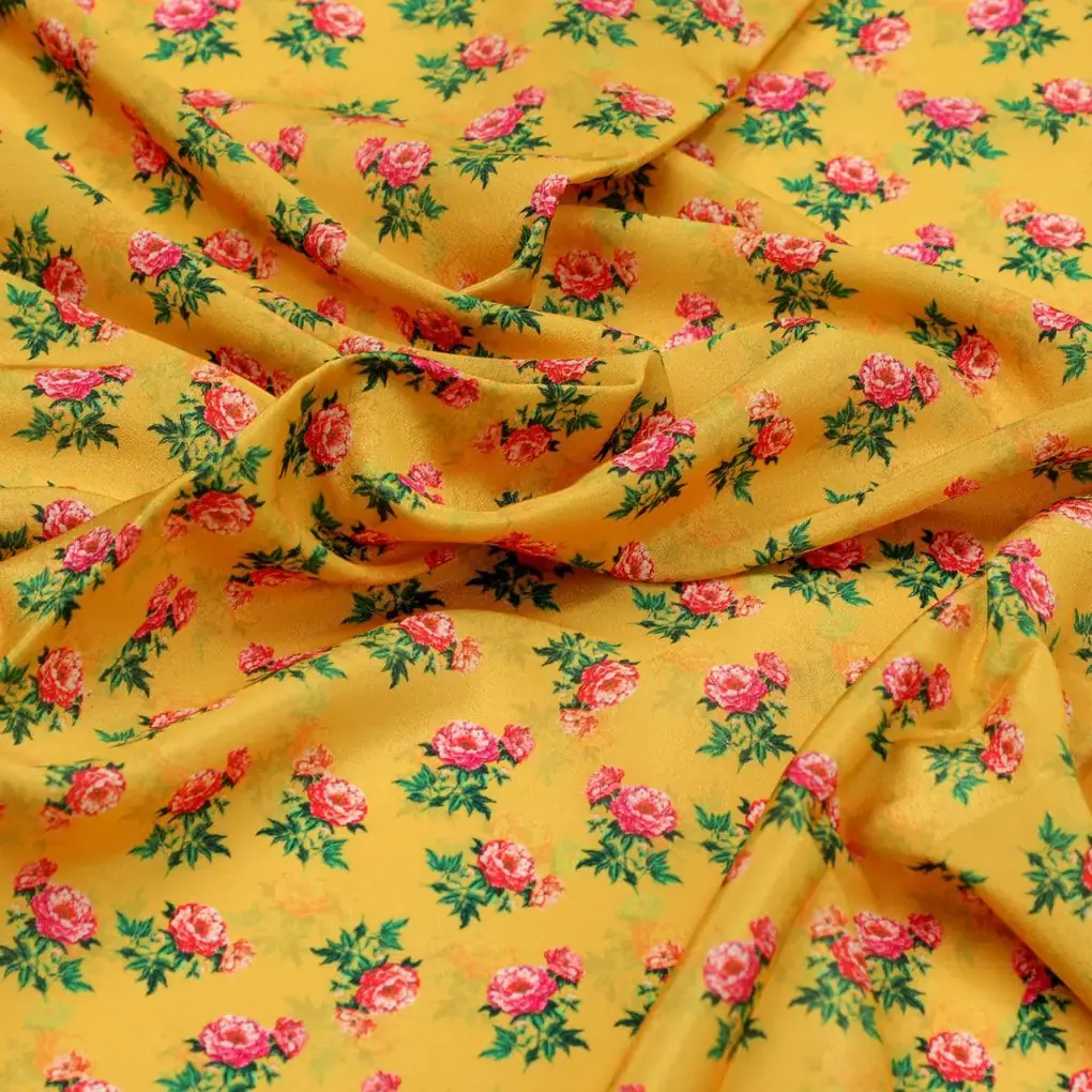 Pink Tiny Flower With Yellow Digital Printed Fabric - Crepe - Image 3