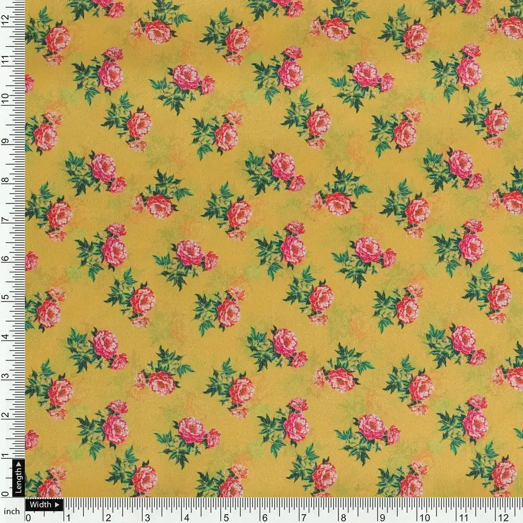 Pink Tiny Flower With Yellow Digital Printed Fabric - Crepe - Image 4