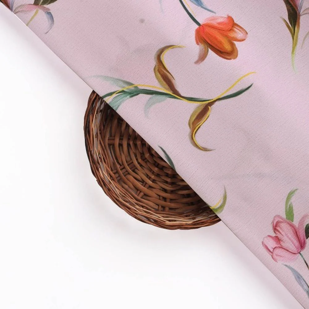 Pink Tulip Floral Print Premium Polyester Fabric for Apparel - Image 3
