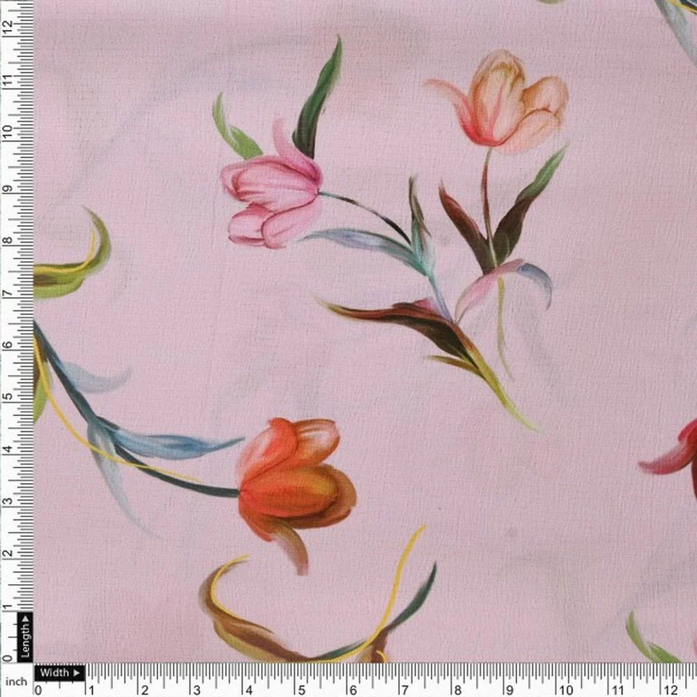 Pink Tulip Floral Print Premium Polyester Fabric for Apparel - Image 4