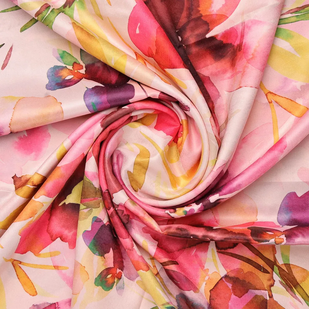 Pink Watercolor Floral Printed Fabric - Image 2