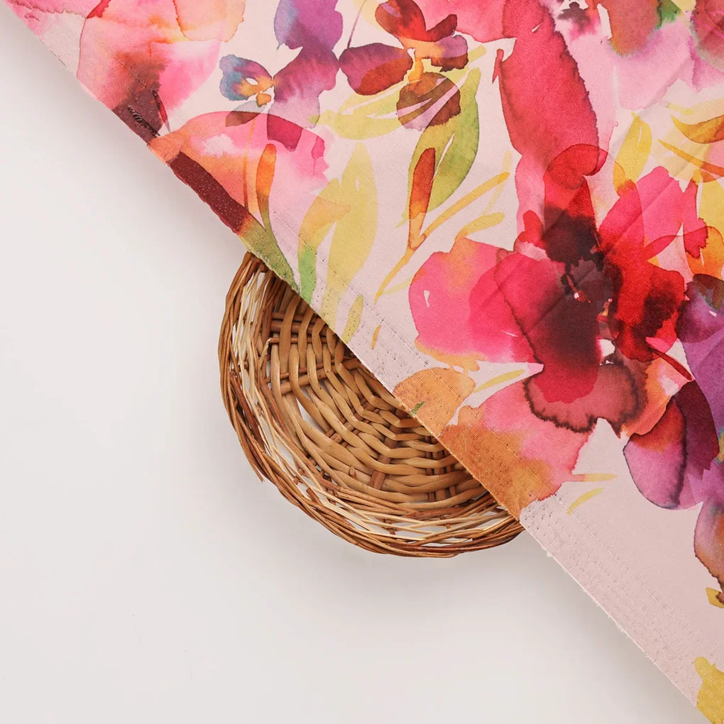 Pink Watercolor Floral Printed Fabric - Image 3