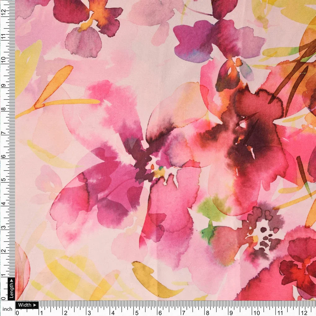 Pink Watercolor Floral Printed Fabric - Image 4