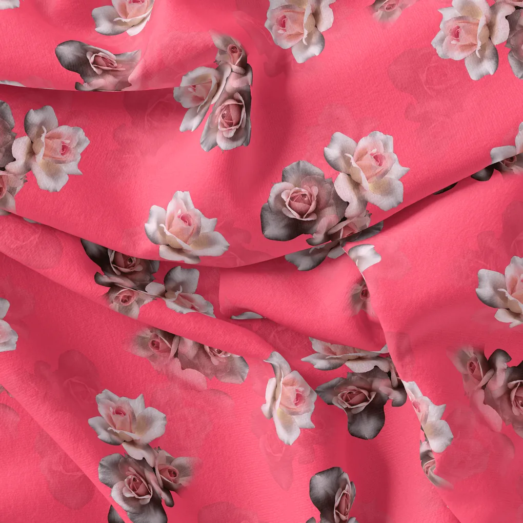 Pinkish Background With Valvet Roses Digital Printed Fabric - Image 4