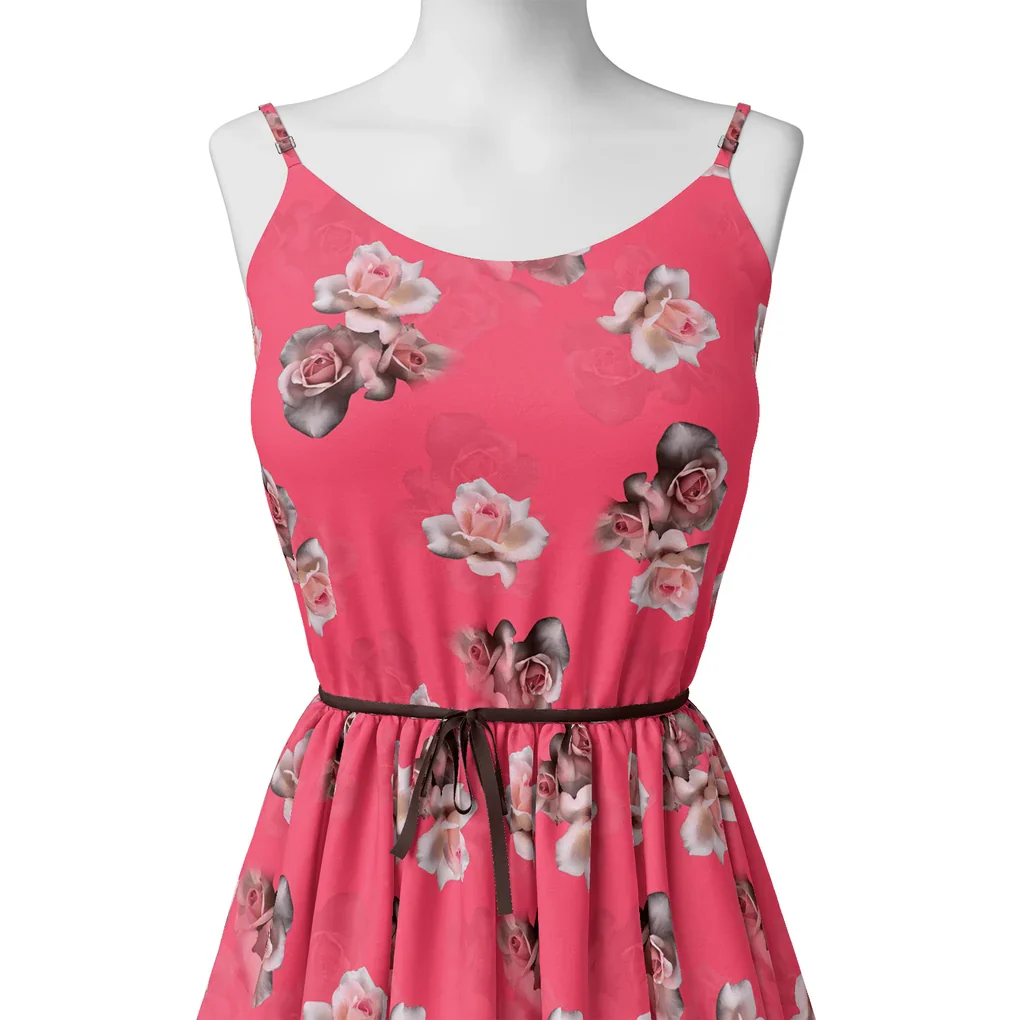 Pinkish Background With Valvet Roses Digital Printed Fabric - Poly Muslin - Image 2