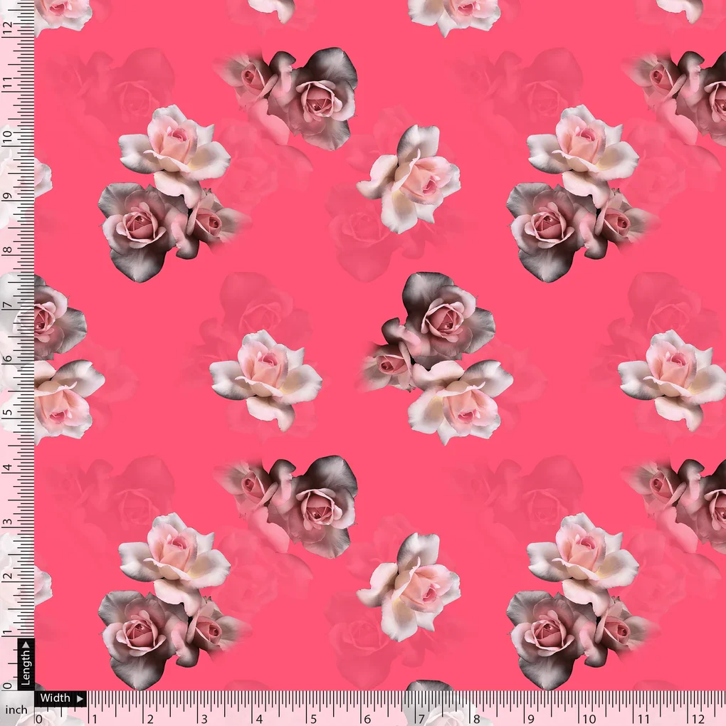 Pinkish Background With Valvet Roses Digital Printed Fabric - Poly Muslin - Image 5