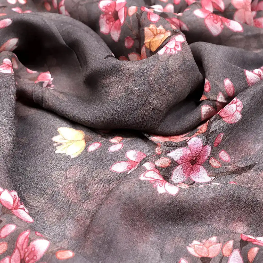 Pinkish Flower Bunch Repeat Digital Printed Fabric - Pure Georgette - Image 3