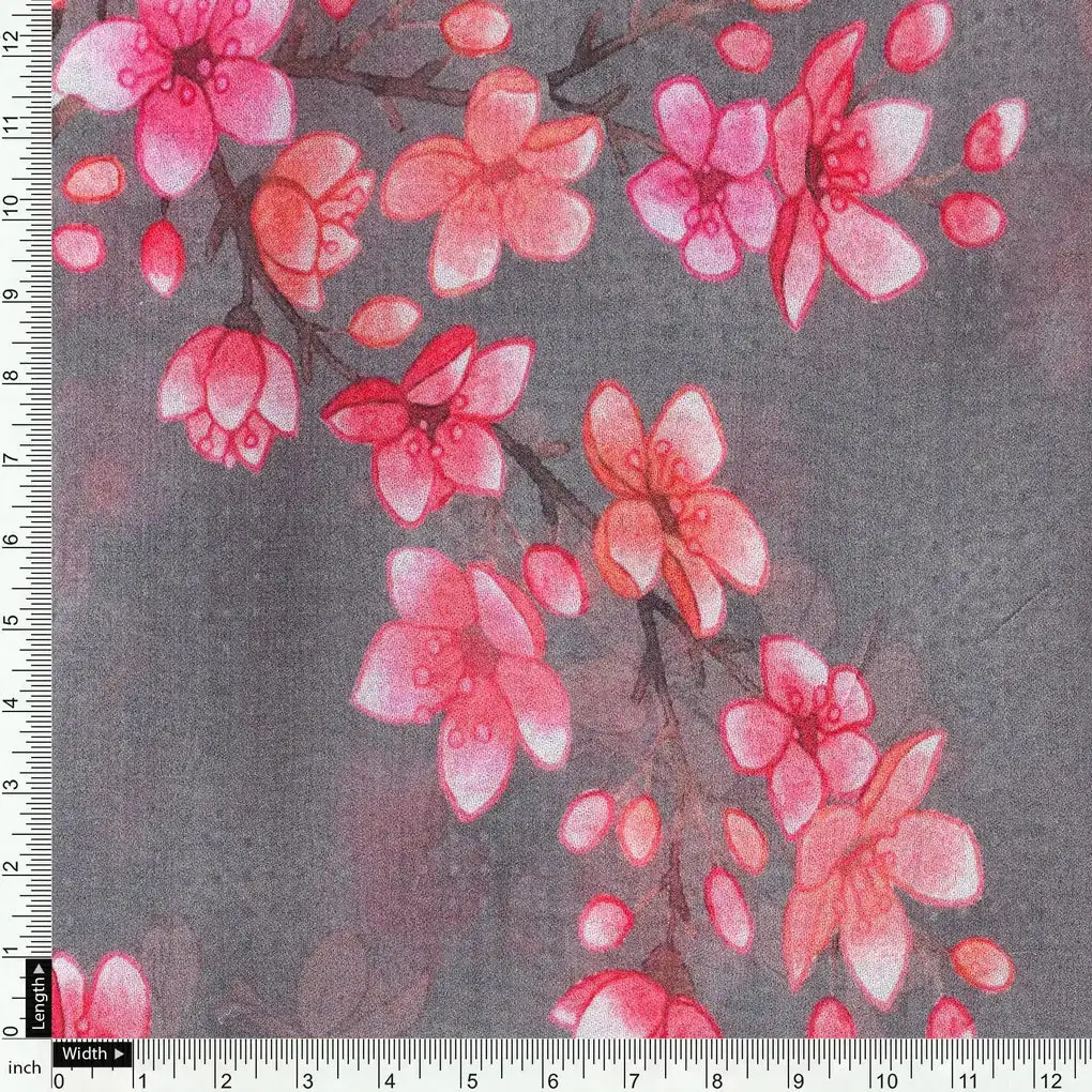 Pinkish Flower Bunch Repeat Digital Printed Fabric - Pure Georgette - Image 4