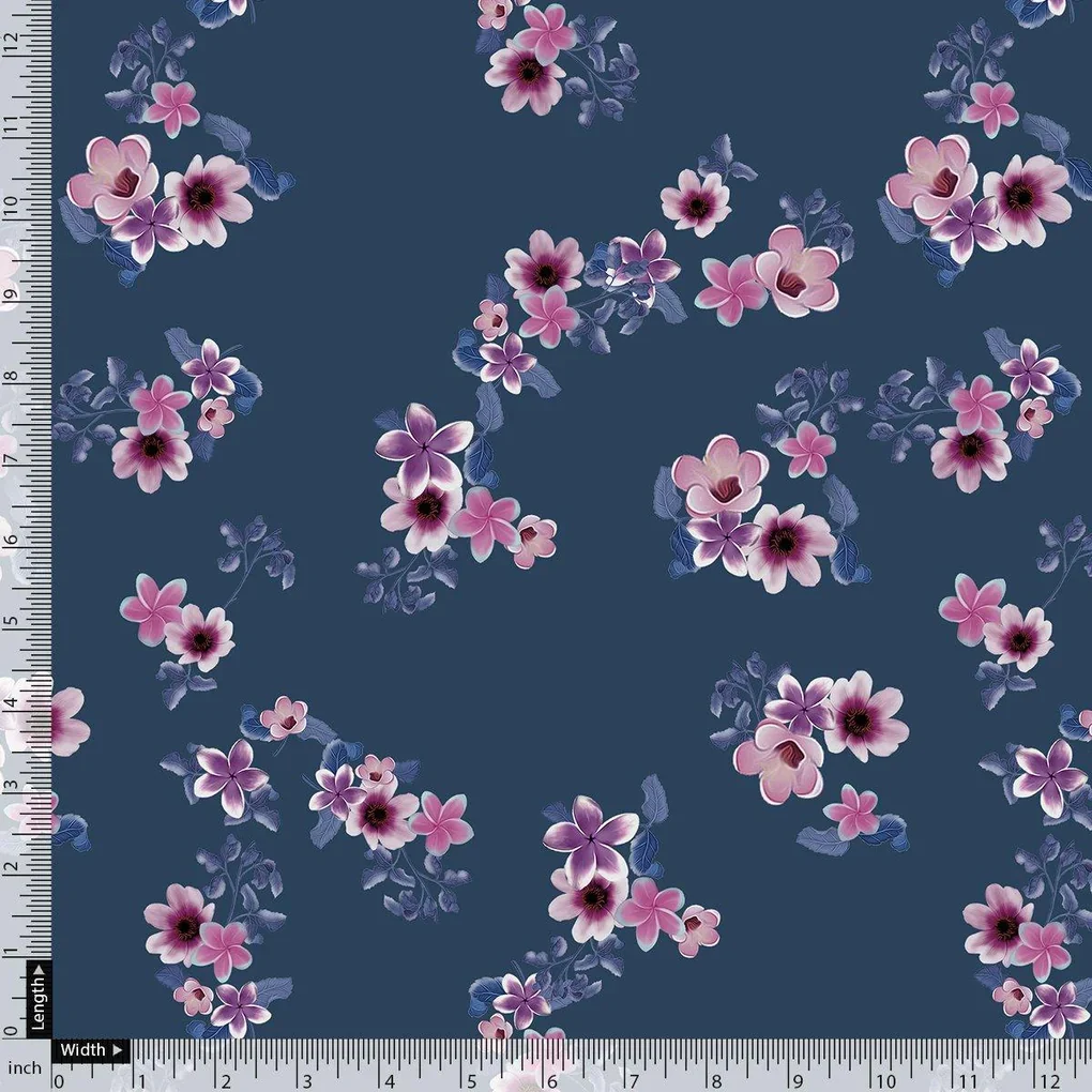 Pinkish Flowers With Neavy Blue Digital Printed Fabric - Image 4