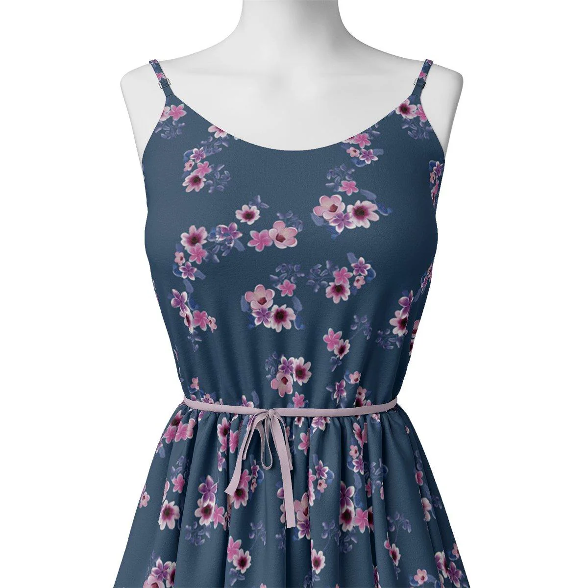 Pinkish Flowers With Neavy Blue Digital Printed Fabric - Muslin - Image 2