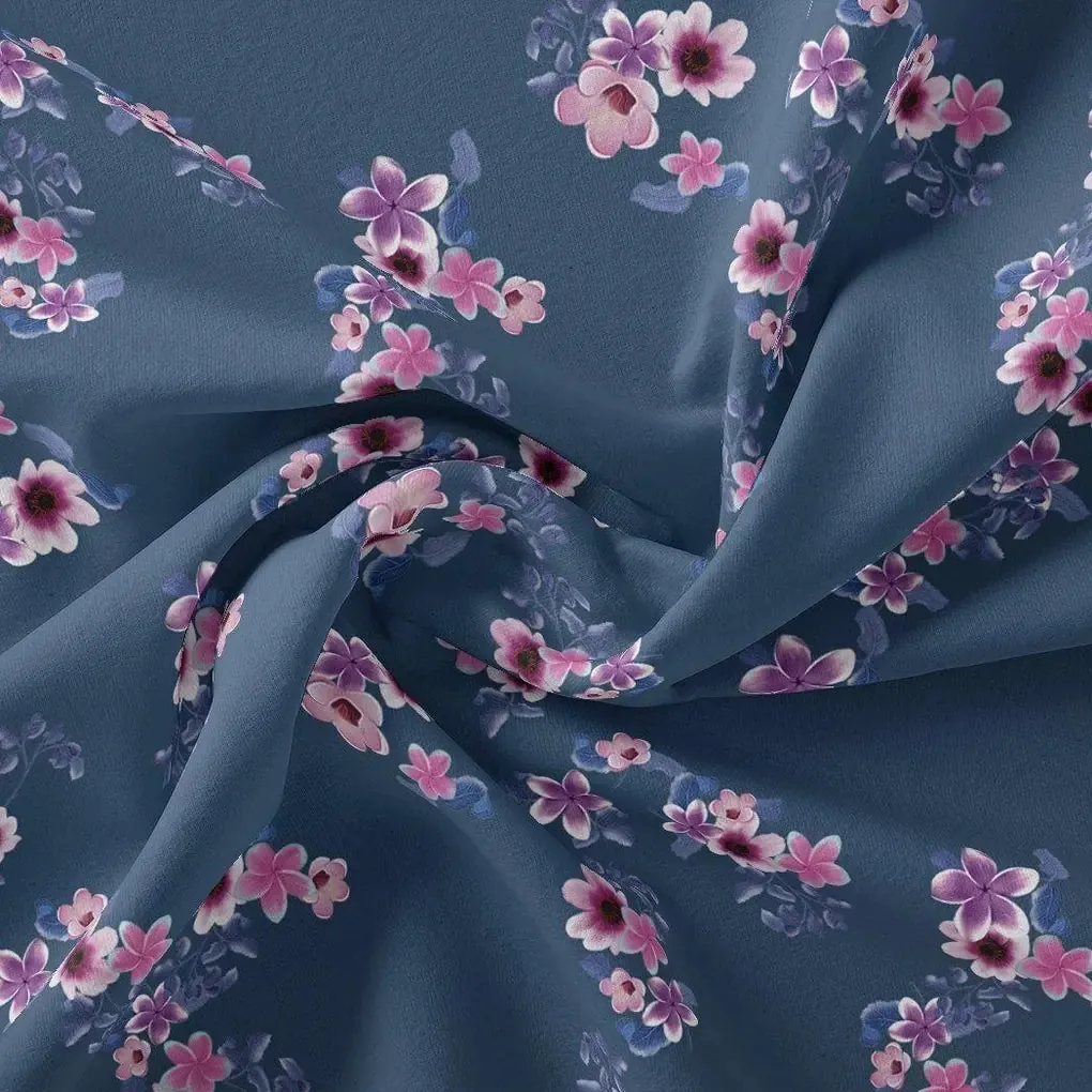 Pinkish Flowers With Neavy Blue Digital Printed Fabric - Pure Georgette - Image 3