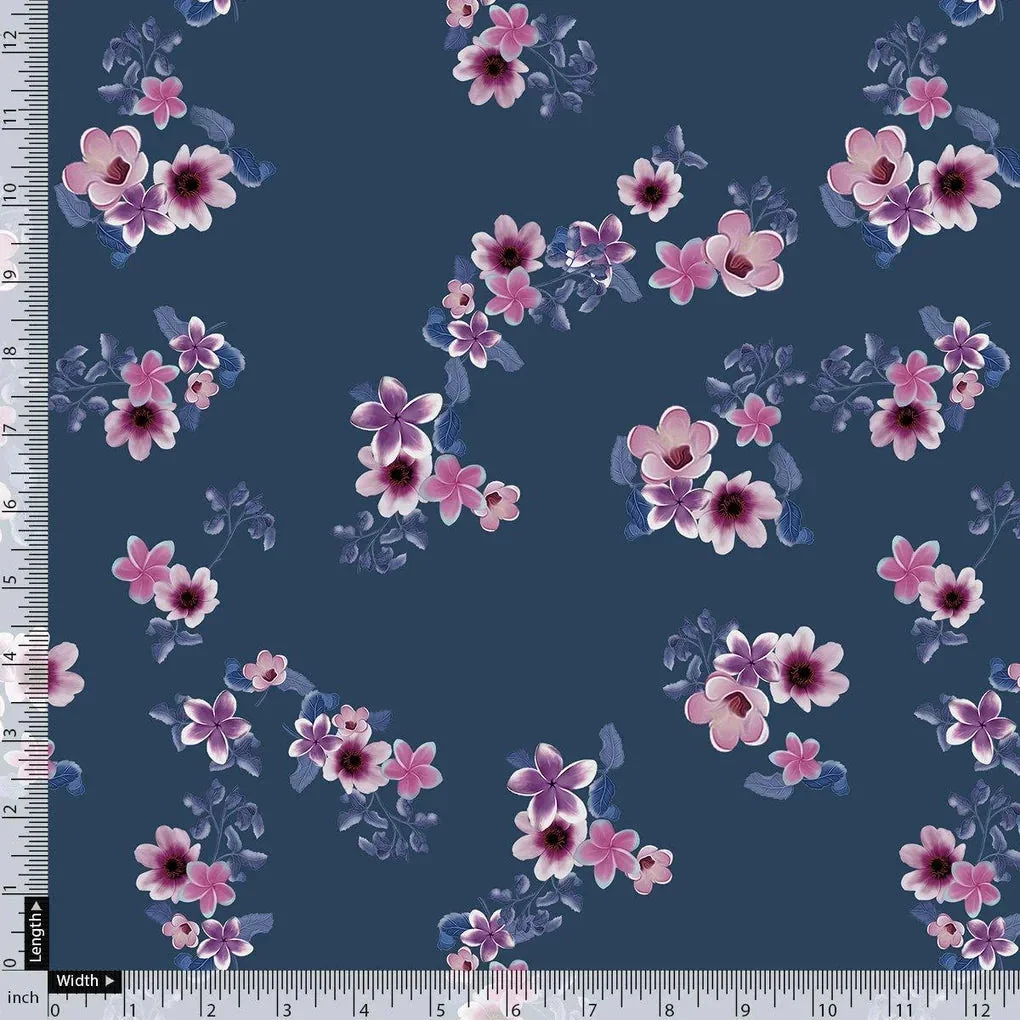 Pinkish Flowers With Neavy Blue Digital Printed Fabric - Pure Georgette - Image 4