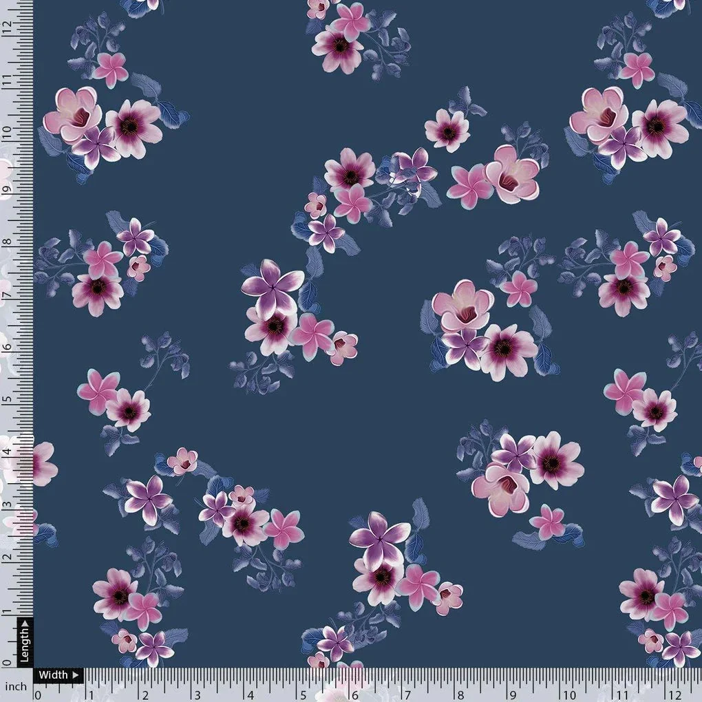 Pinkish Flowers With Neavy Blue Digital Printed Fabric - Rayon - Image 4