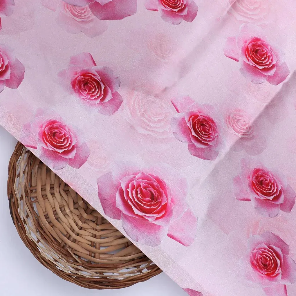 Pinkish Rose Allover Digital Printed Fabric  - Japan Satin - Image 2