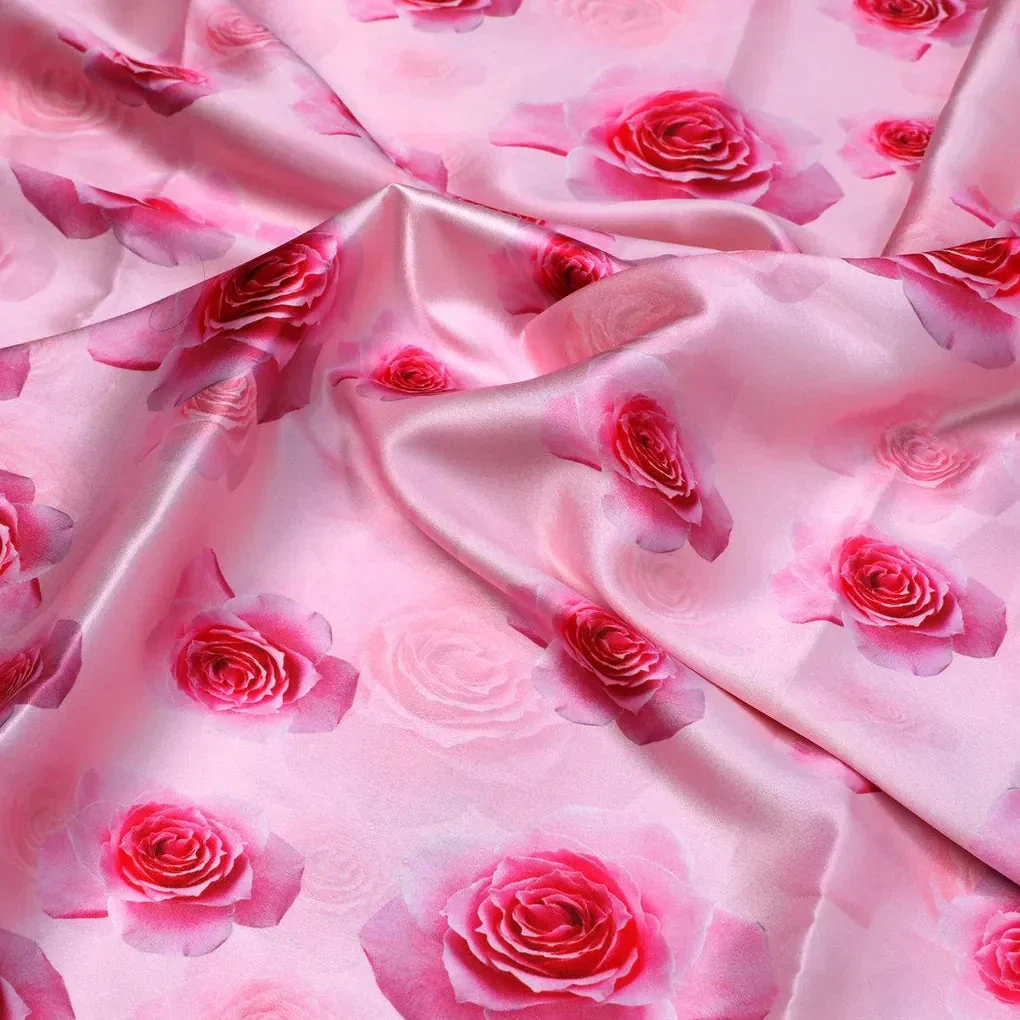 Pinkish Rose Allover Digital Printed Fabric  - Japan Satin - Image 3