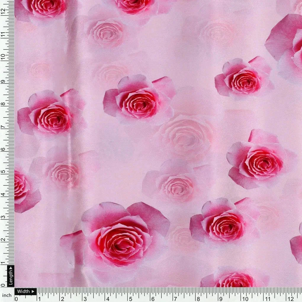 Pinkish Rose Allover Digital Printed Fabric  - Japan Satin - Image 4