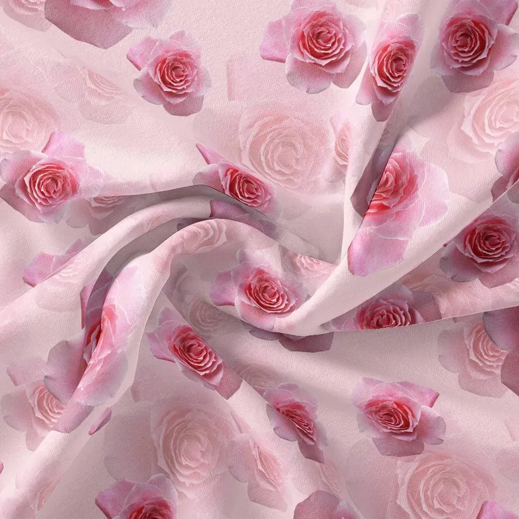 Pinkish Rose Allover Digital Printed Fabric  - Muslin - Image 3