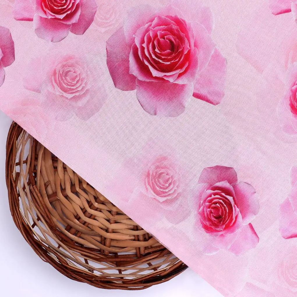 Pinkish Rose Allover Digital Printed Fabric  - Rayon - Image 2