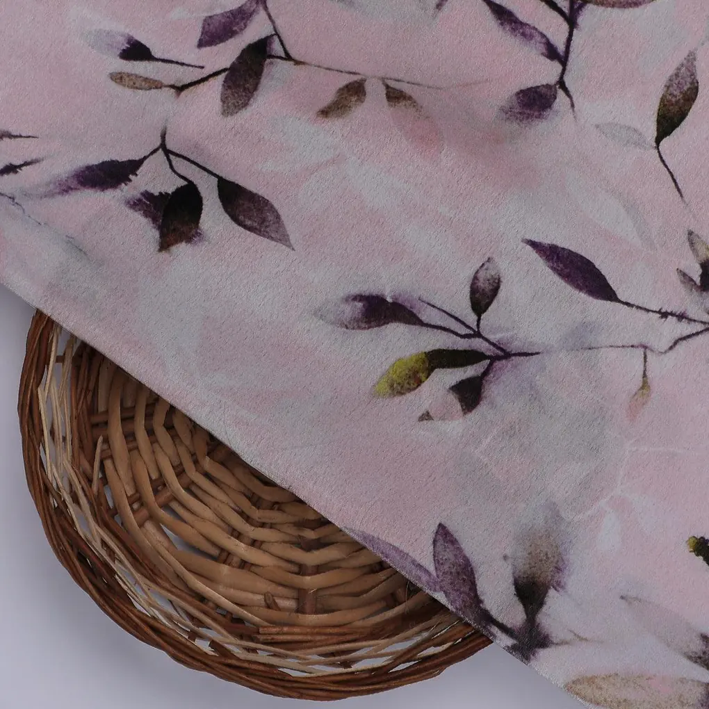 Pinkish Thin And Light Leaves Digital Printed Fabric - Japan Satin - Image 2