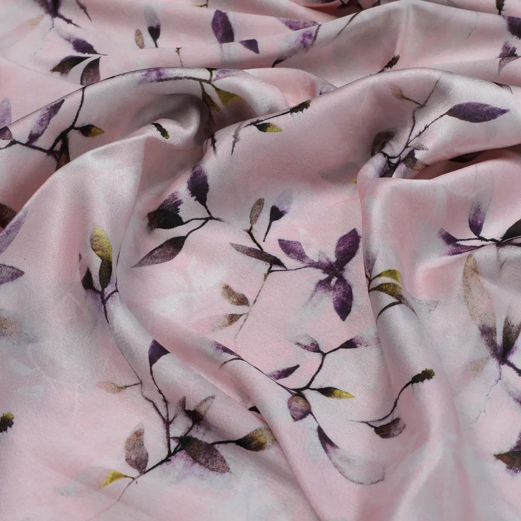 Pinkish Thin And Light Leaves Digital Printed Fabric - Japan Satin - Image 3