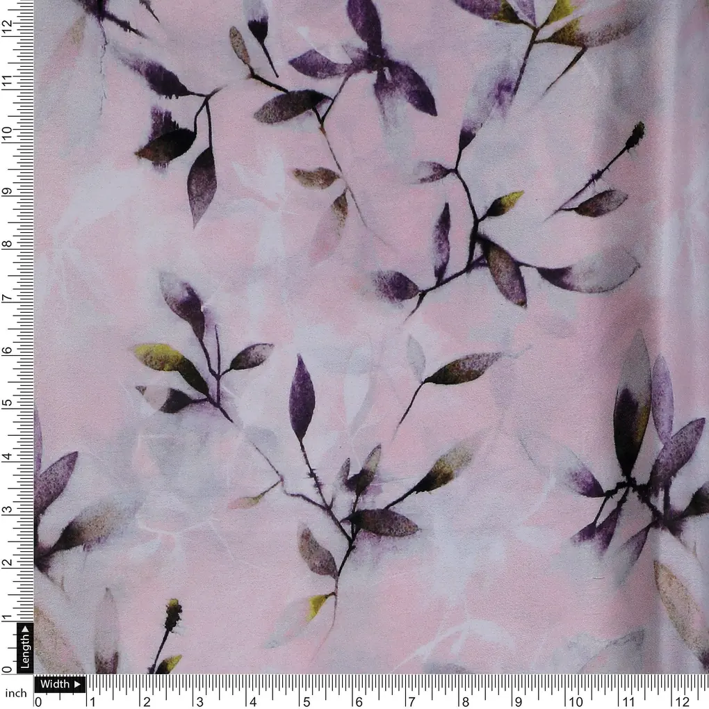 Pinkish Thin And Light Leaves Digital Printed Fabric - Japan Satin - Image 4